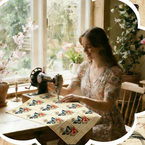 Hahafelt 10 Pcs Vintage Butterfly Quilting Fabric Square 18 x 22 Inch Retro Butterfly Floral Quilted Fabric Bundle Multicolor Precuts Printed Patchwork Supplies for Holiday DIY Sewing Craft