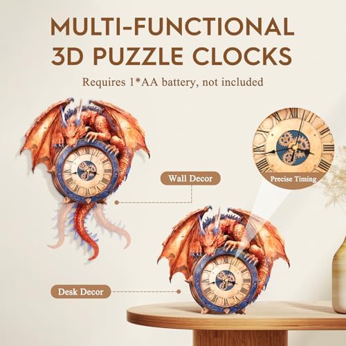 3D Puzzles for Adults Wooden Fire Dragon Puzzle Clock Adult Crafts