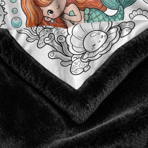 Mermaid Coloring Blanket for Kids DIY Doodle Ocean Throw with 24 Markers