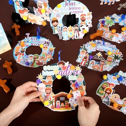Hollowfly 48 Set Christmas Nativity DIY Wreath Craft Kits Xmas Activities