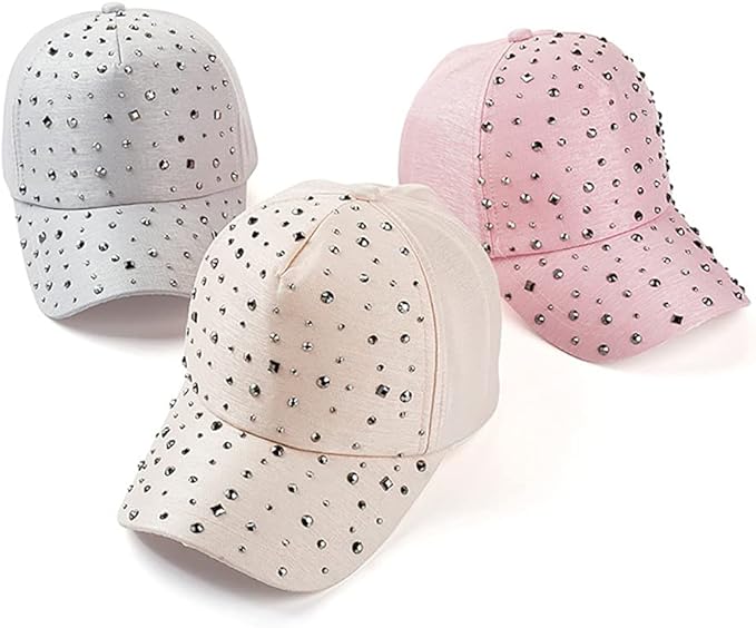 Gudessly Adjustable Breathable Rhinestone Baseball Cap for Women Bling Sequins Casual Sports Cap