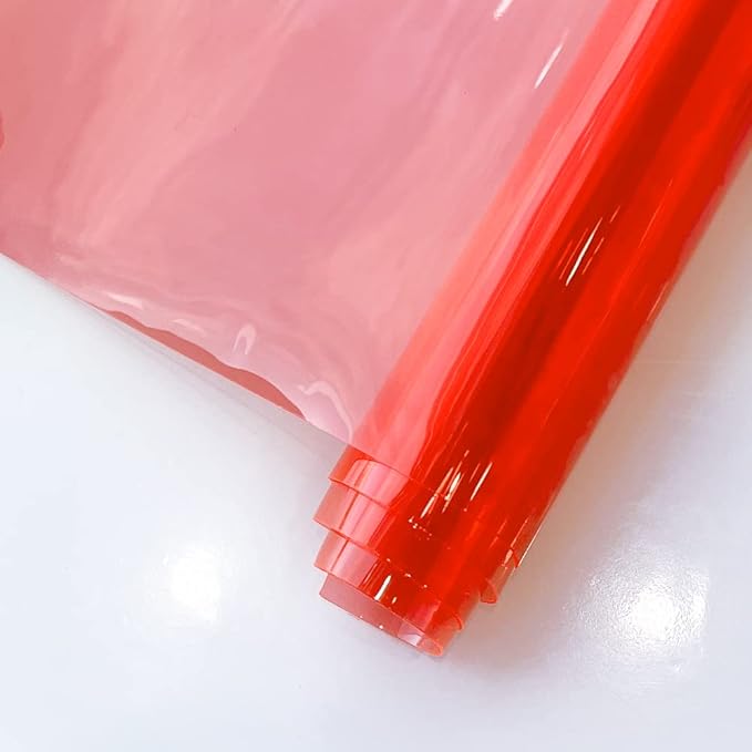 HYANG Salmon Transparent PVC Super Clear Holographic Vinyl Faux Leather Sheets by HYANGHAVEPUPVCALLLEATHER