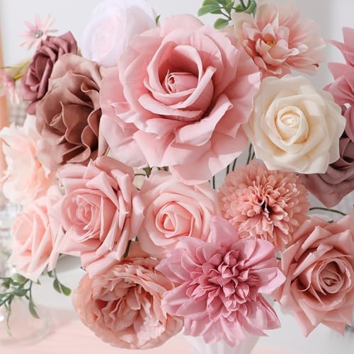Floweroyal Artificial Flowers Fake Rose Flowers Dahlia with Stems for DIY Wedding Bridal Bouquets, Baby Shower, Floral Arrangement, Table Centerpieces, Home Decorations