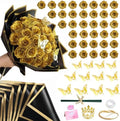 CCYXSHOW DIY Artificial Roses Bouquet 36 Pack - Gold Fake Shiny Roses Flowers with Stems Eternal Floral Gifts for Elegance Wedding Bouquet Anniversary Birthday Graduations Valentine's Day