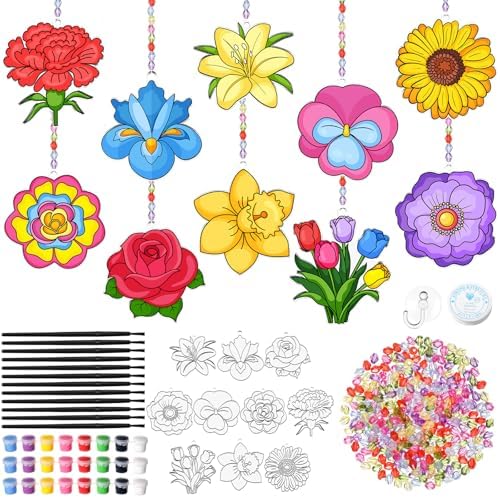 Dunzoom 30 Set Flower Suncatcher Kit Spring DIY Paint Craft Sun Catcher