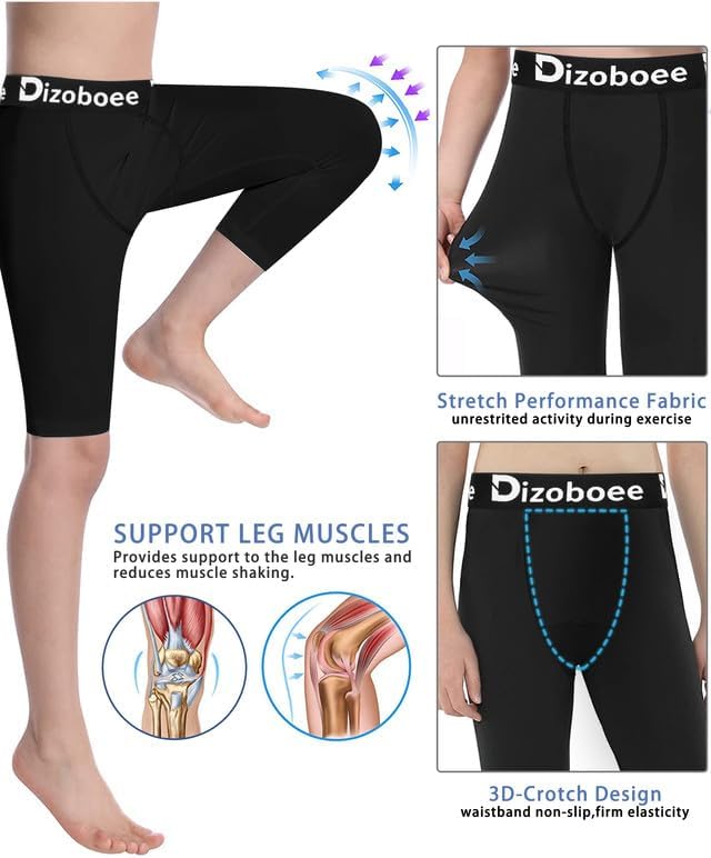 Youth Boys Compression Pants One Leg 3/4 Athletic Leggings for Sports Kids Basketball Tights Football Baseball Pants