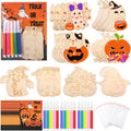 24 Sets Wooden Halloween Coloring Crafts Kits with Watercolor Pen