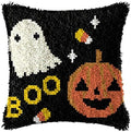 Ylkgogo Latch Hook Pillow Kit for Adults Beginners DIY Throw Pillow Cover Crochet Yarn Kits Printed Canvas Halloween Pattern Sofa Decor 17" x 17"