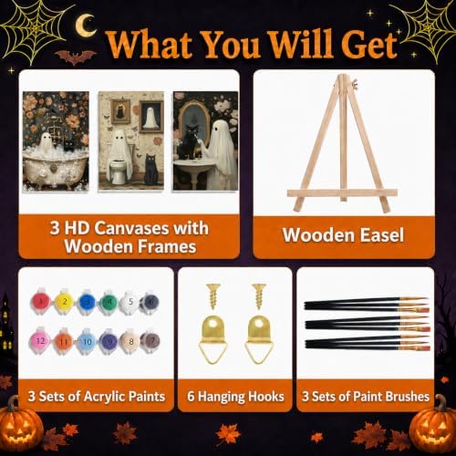 Mandun Halloween Paint by Numbers Kit for Adults, 3 Pack, 7.8x11.8 inch