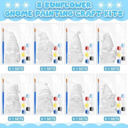 PullCrease 8 Pcs Winter Gnome Ceramics to Paint Crafts Kit