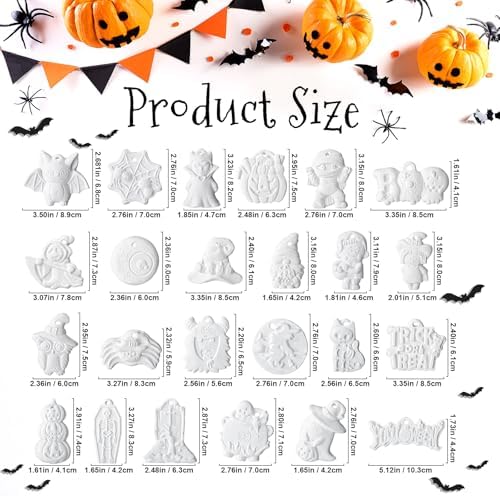 Seenelling 24 Sets DIY Painting Kits Paint Your Own Ceramics Monsters Ghost Unpainted Plaster Statues Arts and Crafts with Brush, Lanyard for Classroom Kid DIY Paint Craft Kit(Classic)