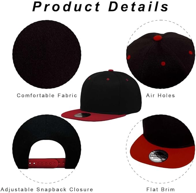 ZH Plain Flat Brim Snapback Baseball Caps Adjustable Blank Baseball Caps Wholesale 12 Pack