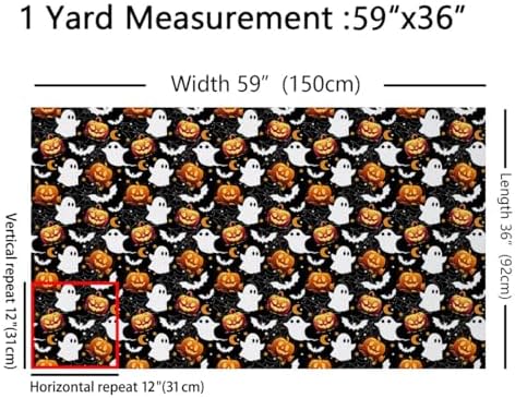 Feelyou Pumpkin Lantern Fabric By The Yard,Halloween Ghost Bat Print Upholstery Fabric for Chairs, Halloween Theme Decorative for Home DIY Projects, 10 Yards, Black