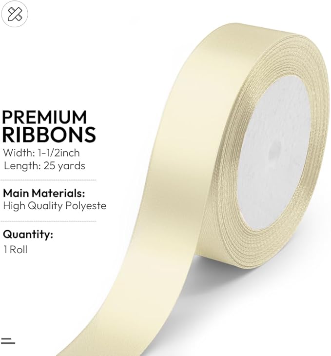 KMER LIFE Solid Color Ivory Satin Ribbon 1 Inches x 25 Yards, Wedding Decor - Image 2