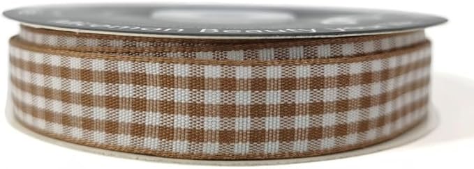 Micomon Khaki and White Woven Edge Plaid Ribbon 100% Polyester Gingham Ribbon - Image 3