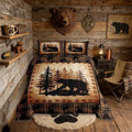 Castle Fairy Bear Print Full Size Comforter Set,Wild Animal Hunt Pine Trees Retro Bedding Comforters Bedroom Collection,Rustic Grid Plaid Cabin Decor Bedding Set for Girls Teens