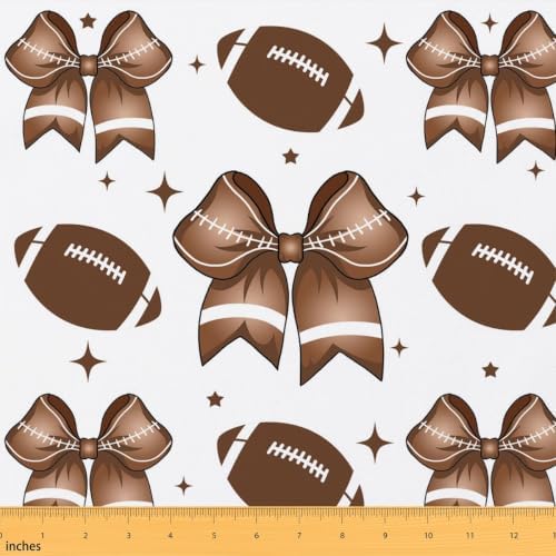 Rugby Bow Upholstery Fabric for Chairs | Modern Ball Print Bowknot Outdoor Fabric by The Yard 362"x63", Sports Ball Game Rugby Football Geometric Bow Tie Waterproof Fabric