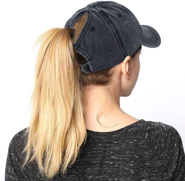 Eohak Ponytail Baseball Hat Distressed Retro Washed Womens Twill