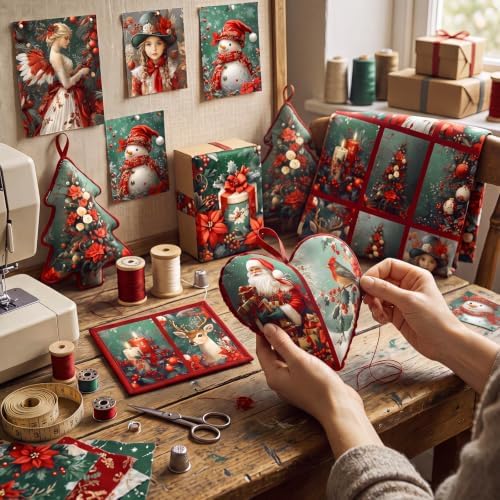 Hahafelt 10 Pcs Vintage Christmas Quilting Fabric Bundles 20 x 20 Inch