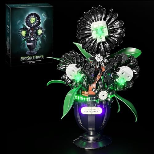Skull Flower Lighting Building Bricks Set, Horror Plants Table Decoration