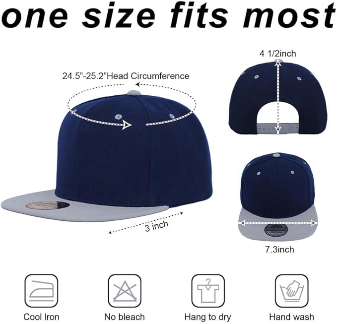ZH Plain Flat Brim Snapback Baseball Caps Adjustable Blank Baseball Caps Wholesale 12 Pack