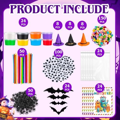 24 Packs Halloween Crafts for Kids DIY Monster Air Dry Clay Kit