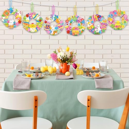 Hollowfly 48 Sets Easter Wreath Craft Kits, 8 Paper Designs with Stickers