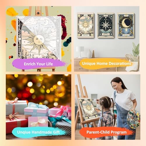 Tarot Paint by Numbers Kit for Adults with Frame, 3 Pack, 7.8x11.8 inch