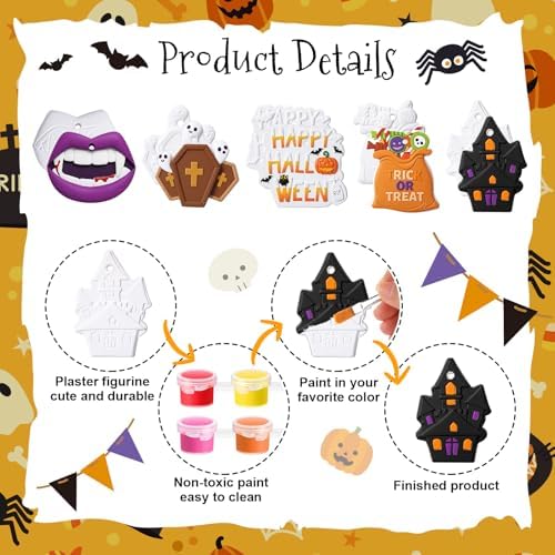 Seenelling 24 Sets DIY Painting Kits Paint Your Own Ceramics Monsters Ghost Unpainted Plaster Statues Arts and Crafts with Brush, Lanyard for Classroom Kid DIY Paint Craft Kit(Fun)