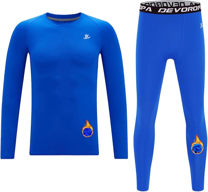 DEVOROPA Youth Boys Compression Thermal Shirt Long Sleeve Kids Fleece Baselayer Soccer Baseball Undershirt Slim/Regular/Husky