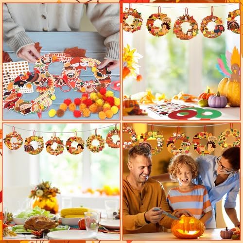 Hollowfly 48 Sets Fall Thanksgiving Paper Wreath Craft Kits