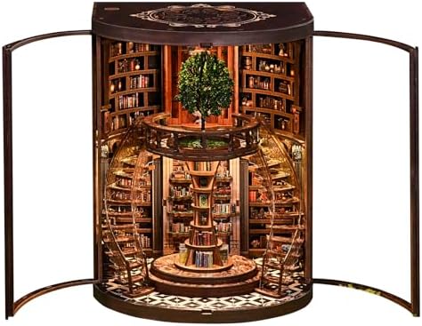Roroom DIY Miniature House Kit, Vintage Circular Library Book Nook Kit