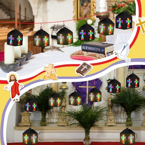 Simgoing 12 Sets Religious Cross Lantern Craft Sunday School Crafts Kit