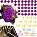 DIY Artificial Roses Flower Bouquet 36 Pack - Glitter Purple Roses Shiny Flowers with Stems Eternal Floral Gifts for Elegance Wedding Anniversary Birthday Graduations Valentine's Day Mother's Day