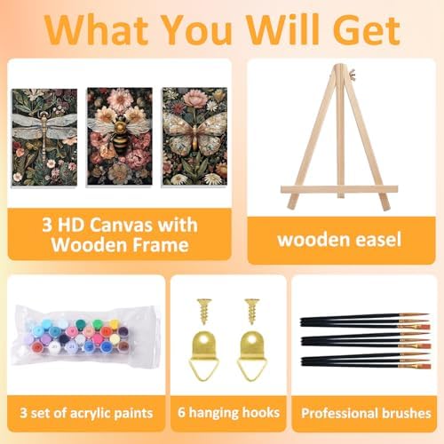 Mandun Insect Paint by Numbers Kit for Adults, 3 Pack, 7.8x11.8 inch