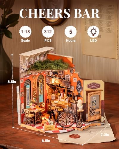 Rolife DIY Miniature House Kit Cheers Bar Dining, 3D Book Nook Bookshelf Decor for Adults, Mini Model House Kits, DIY Crafts Kit Halloween for Adults (Cheers Bar Dining)
