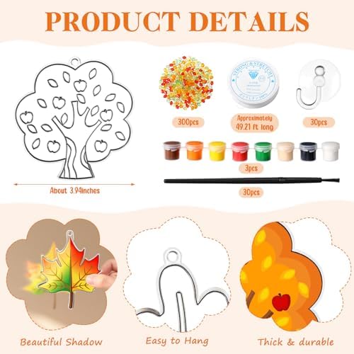 Dunzoom 30 Pcs Fall Suncatcher Craft Kit, DIY Window Art Painting Set