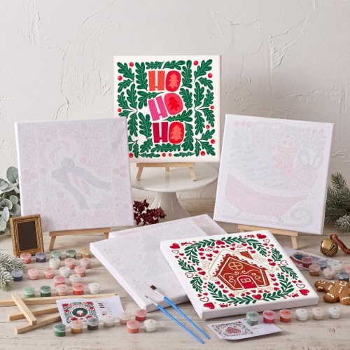 YooNotee 6 Pack Christmas Paint by Numbers Kit for Adults Nordic Winter Theme Canvas Painting Set 8 x 8 Inch with Acrylic Paints Brushes Easels, Holiday DIY Art Craft