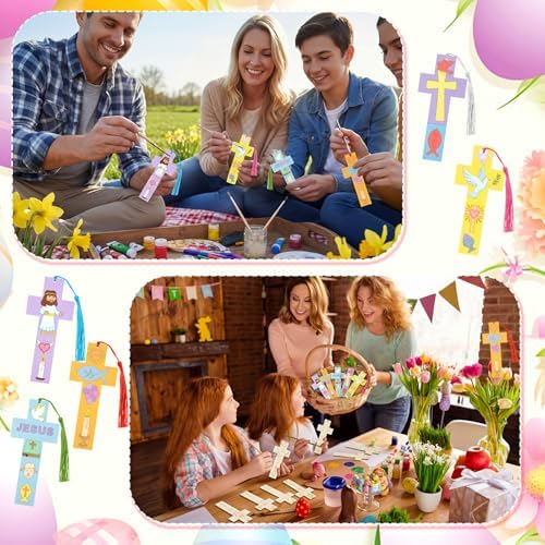200 Pcs Christian Wood Bookmarks to Color Bulk, Color Your Own with Tassels
