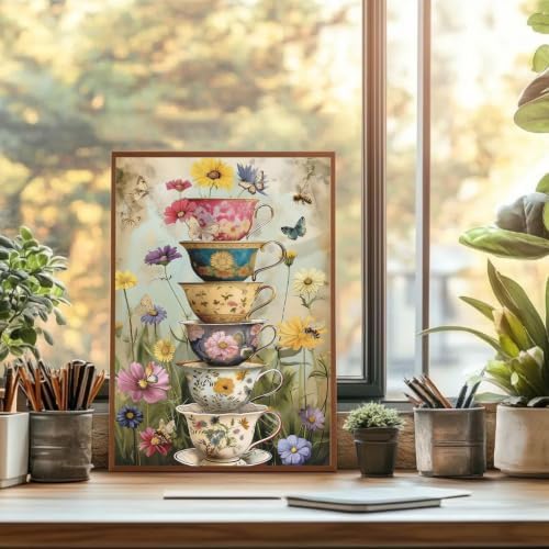 GOUOYANA Paint By Numbers Kit for Adults Vintage Flower Cup Funny Canvas