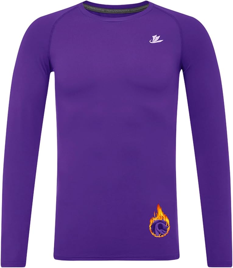 DEVOROPA Youth Boys Compression Thermal Shirt Long Sleeve Kids Fleece Baselayer Soccer Baseball Undershirt Slim/Regular/Husky