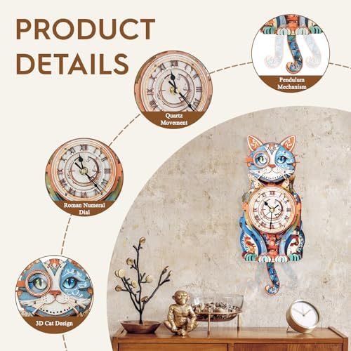 3D Puzzles for Adults Wooden DIY Cat Clock Puzzle Adult Crafts