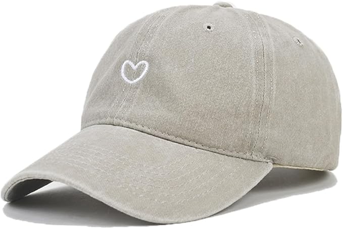 Cute Heart Hats for Women Vintage Washed Cotton Embroidered Baseball Cap Adjustable Low Profile Dad Hat