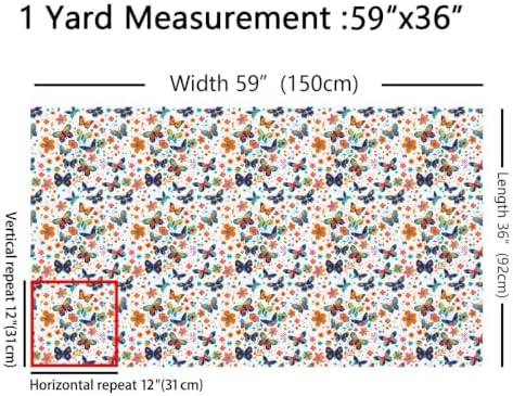 Rustic Butterfly Upholstery Fabric for Chairs Boho Floral Outdoor Fabric by The Yard 362"x63", Country Aesthetic Animal Flowers Watercolor Beetles Waterproof Fabric