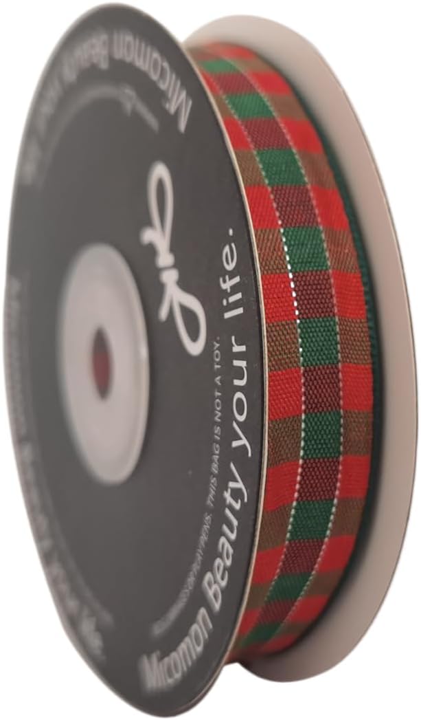 Micomon Christmas Ribbon Gingham Checkered Ribbon 25 Yards Plaid Ribbon - Image 2