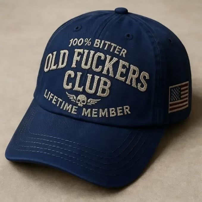 Old Fuckers Club-Vintage Baseball Cap, Hand-Embroidery Adjustable Wash Old Fuckers Club100% Bitter Lifetime Member Hat