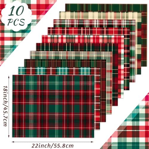 Hahafelt 10 Pcs 18"x22" Vintage Christmas Fat Quarters Plaid Fabric Bundles
