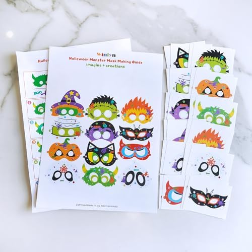 Winlyn 24 Sets Halloween Masks Craft Kits Halloween Face Masks DIY Foam Halloween Party Mask Art Sets Ghost Monster Mummy Face Stickers for Kids Classroom Activities Party Favors Treats