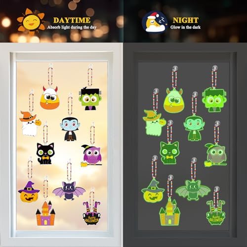 Dunzoom 30 Set Halloween Glow in Dark Suncatchers DIY Paint Art Kits
