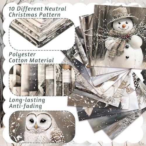 Hahafelt 10 Pcs Christmas Quilting Fabric Winter Fat Quarters 20 x 20 Inch